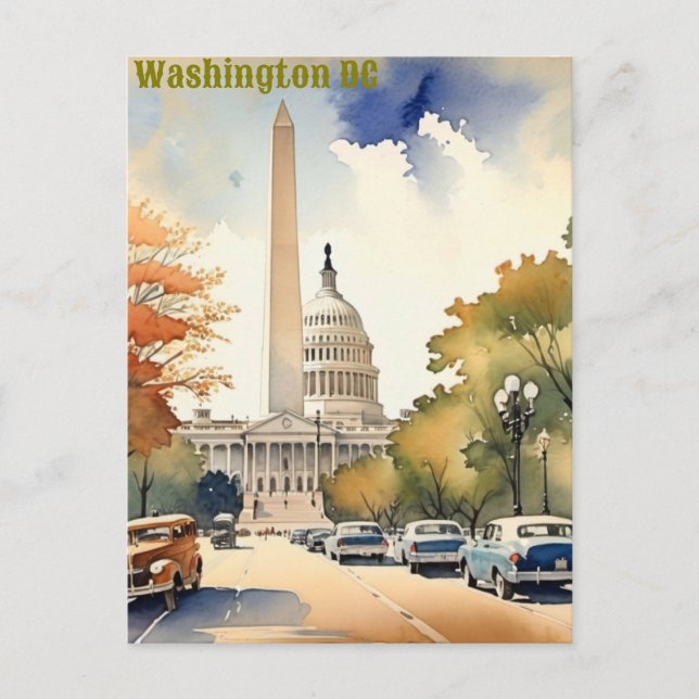 Simple Washington DC Vintage Wasserfarbe Postkarte (Vorderseite)