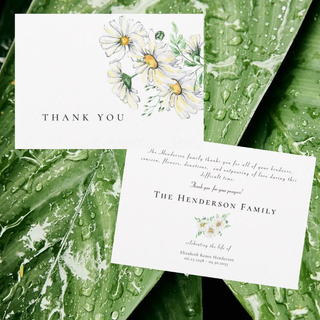 Simple Watercolor Daisies Funeral Vielen Dank Dankeskarte (Von Creator hochgeladen)