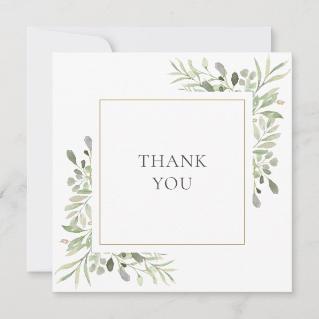 Simple Watercolor Greenerity Wedding Vielen Dank Dankeskarte (Vorderseite)