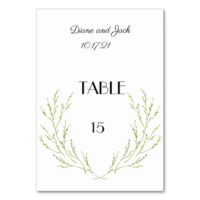 Simple Watercolor Laurel Wreath Tischnummer (Vorderseite)