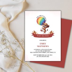 Simple Watercolor Lion Cub Balloon Babydusche Einladung