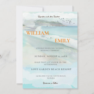 Simple Watercolor Plage côtière Invitation de mari