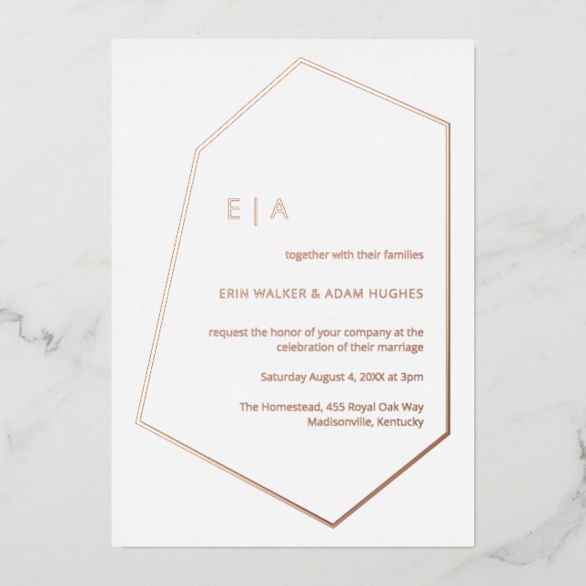 Simple Wedding Gem Geometric Real Rose Gold Folieneinladung (Vorderseite)
