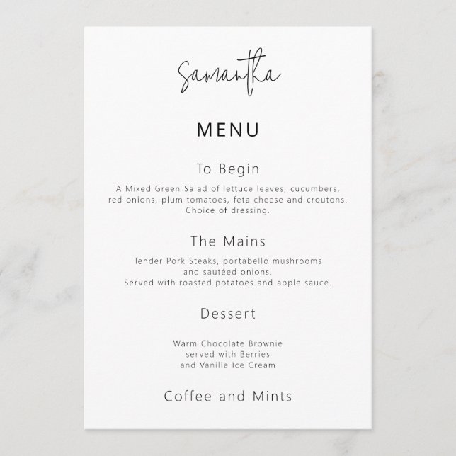 Simple Wedding Menu Card with Guest Name Einladung (Vorderseite)