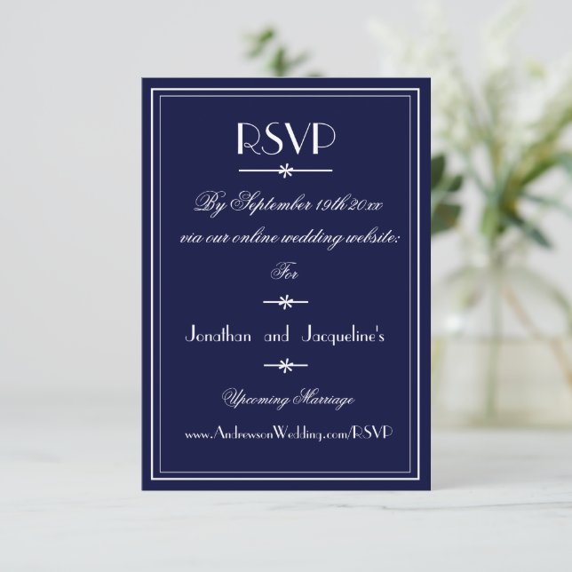 Simple Wedding Navy Blue Website RSVP Card Karte (Stehend Vorderseite)