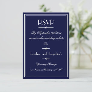 Simple Wedding Navy Blue Website RSVP Card Karte