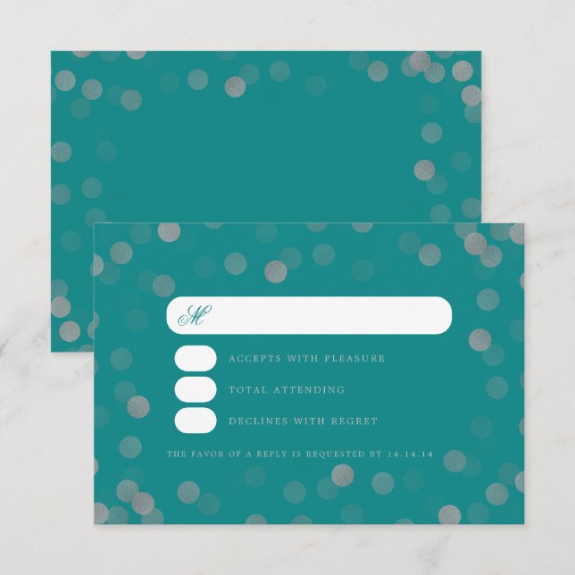 Simple Wedding Silver Confetti UAWG Aquamarin RSVP Karte (Vorne/Hinten)