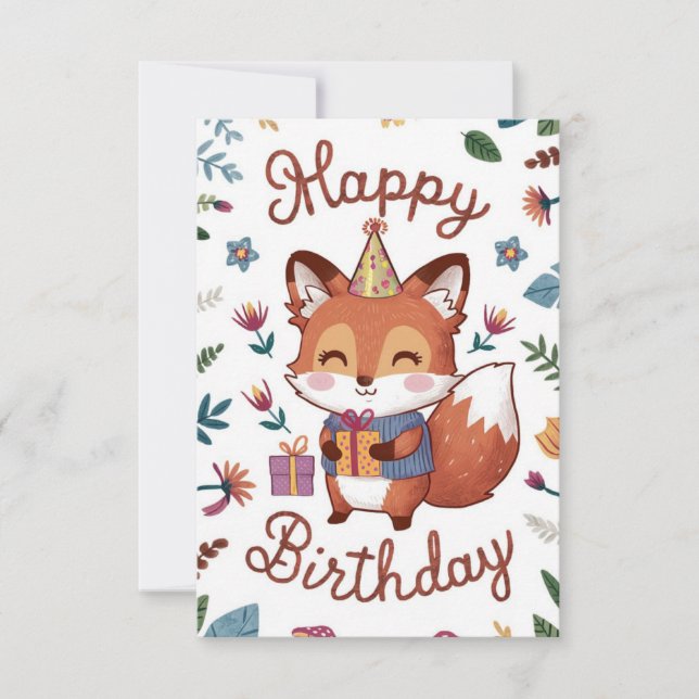 Simple Whimsical Fox Geburtstag Karte (Vorderseite)
