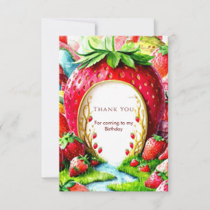 Simple Whimsical Juicy Strawberry Geburtstag Dankeskarte