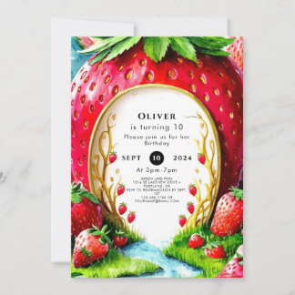Simple Whimsical Juicy Strawberry Geburtstag Einladung