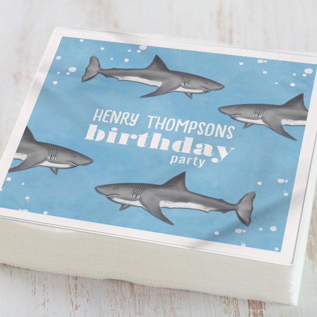 Simple Whimsical Pool Party Haie Blue Ocean Nicker Serviette (Von Creator hochgeladen)