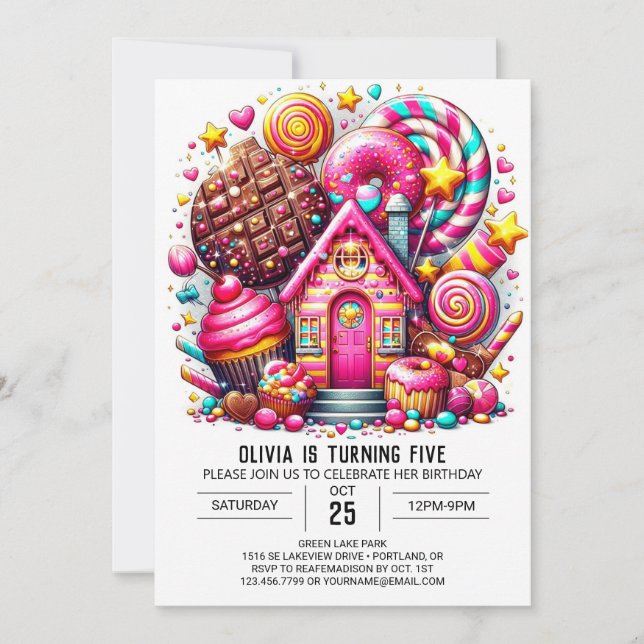 Simple Whimsy Candyland Digital Geburtstag Einladung (Vorderseite)