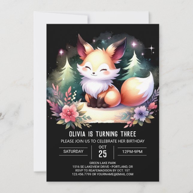 Simple Whimsy Fox Geburtstag digital Einladung (Vorderseite)