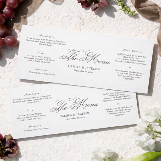 Simple White and Brown Wedding Menu Card Einladung (Von Creator hochgeladen)