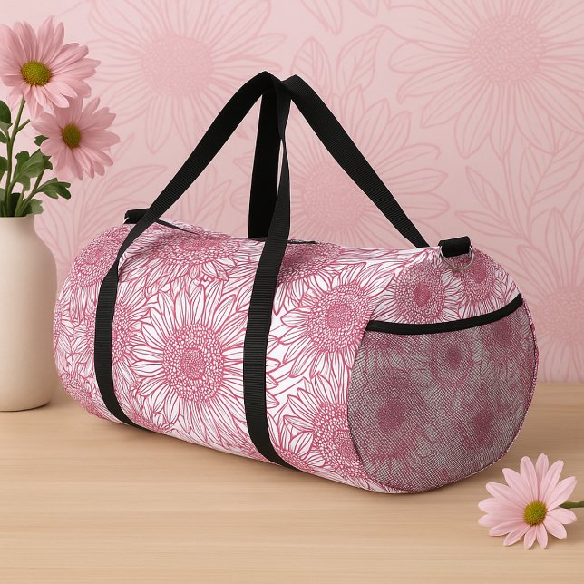 Simple White and Pink Floral Seamless Pattern  Duffle Bag (Von Creator hochgeladen)
