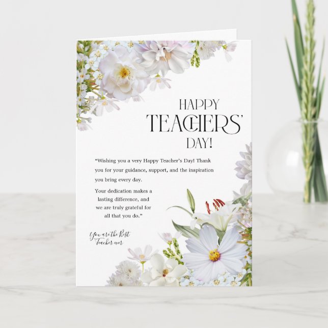 Simple White Floral Teacher’s Day Card Karte (Vorderseite)