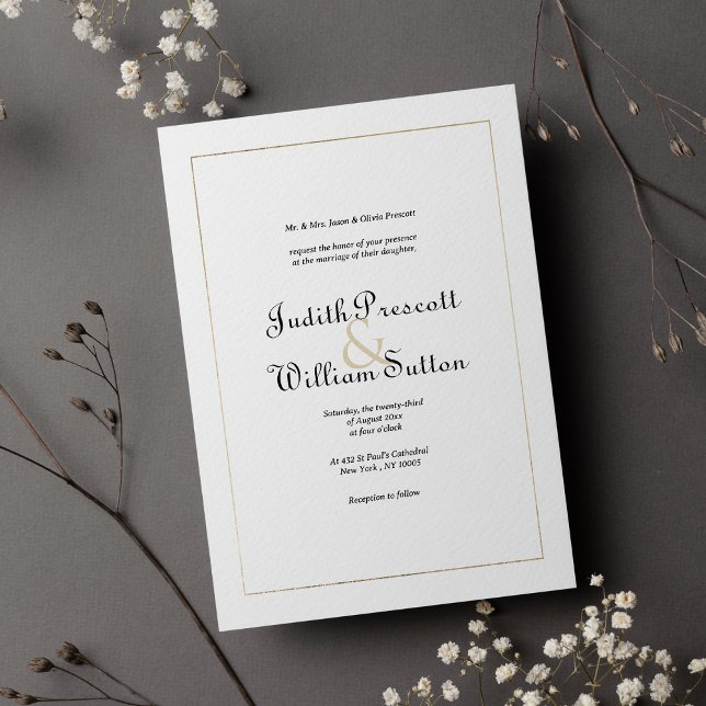 Simple white gold vintage calligraphy wedding einladung (Simple white gold vintage calligraphy wedding )