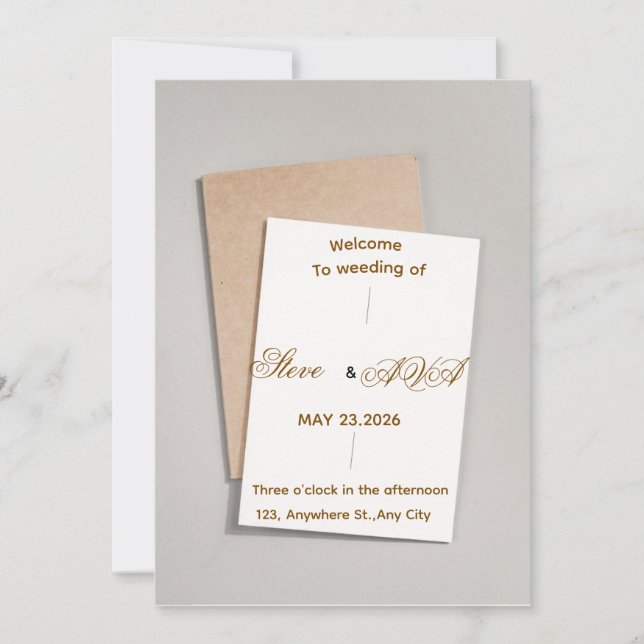 Simple White & Gold Wedding Invitation (Devant)