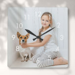 Simple White Numbers Personalised Photo Quadratische Wanduhr<br><div class="desc">Perfect for nurseries,  bedrooms,  or any room in your home. A fun design that you can personalize with a photo to create a unique gift. Designed by Thisisnotme©</div>
