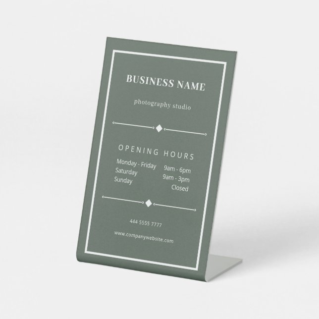 Simple White Office Opening Hours Muted Green Sockelschild (Vorderseite)