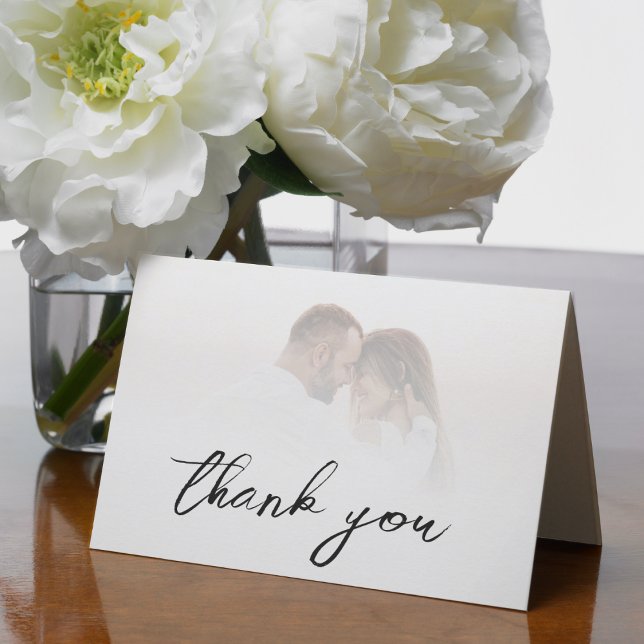 Simple White Ombre Elegantes Foto Hochzeit Dankeskarte (Simple White Ombre Elegant Photo Wedding Thank You Card)