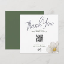 Simple White QR Code Bridal Shower Thank You Card