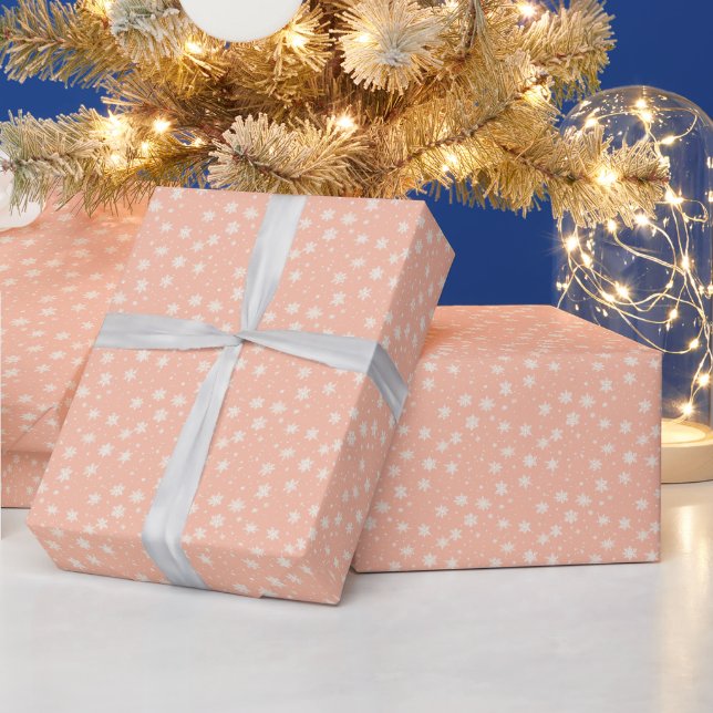 Simple White Snowflakes Orange Weihnachten Geschenkpapier (Feiertage)