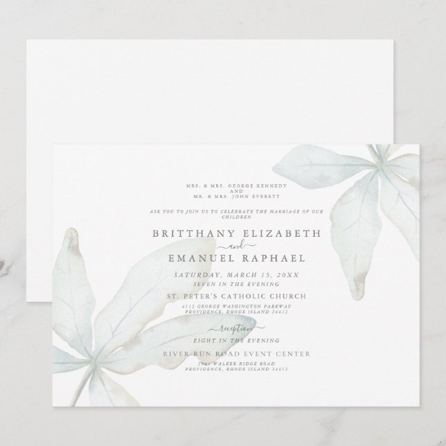 Simple White Tropical Foliage IIWedding Invitation (Devant / Derrière)