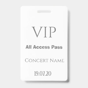 Simple White VIP All Access Pass Badge de concert
