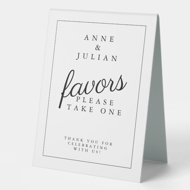 Simple White Wedding Favor Table Tent Tischaufsteller (Vorderseite)