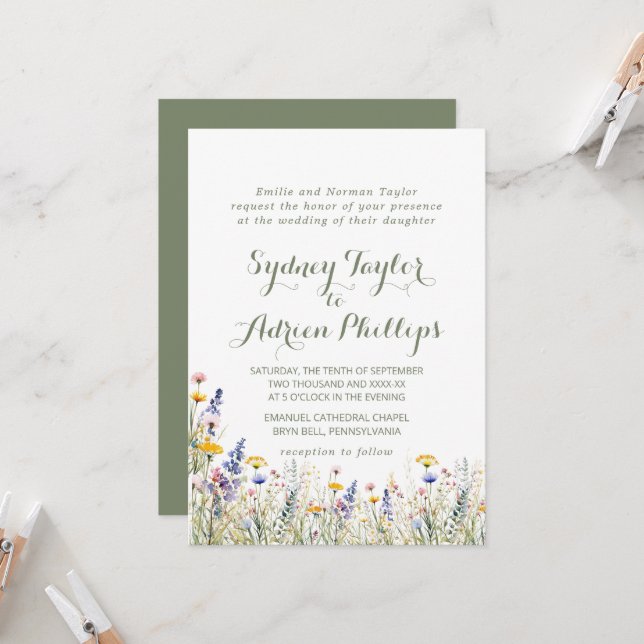 Simple Widlflower Formal Wedding Invitation Einladung (Vorderseite/Rückseite Beispiel)