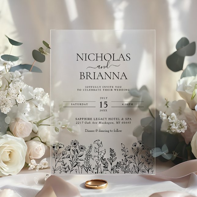 Simple Wildflower Boho Wedding Modern Acryleinladungen (Von Creator hochgeladen)