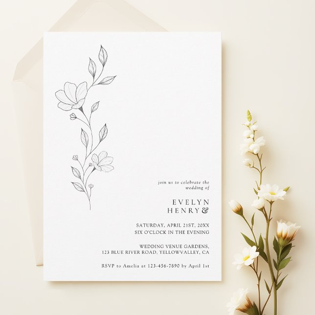 Simple Wildflower Minimalist Chic Elegant Wedding Einladung (Von Creator hochgeladen)