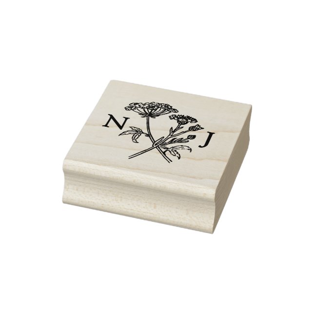 Simple wildflower monogram line art wedding gummistempel (Stempel)