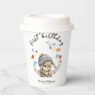 Simple Wildflower Woodland Bunny 1st Birthday Pappbecher