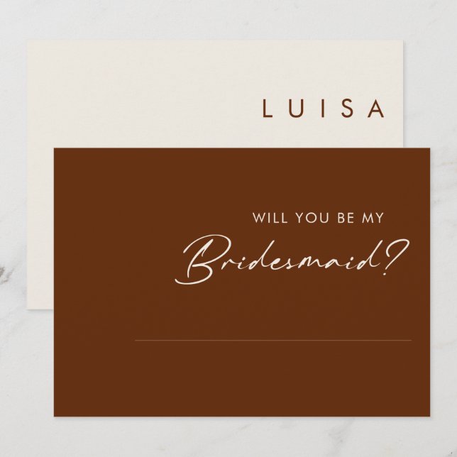 Simple Wüste Cinnamon Bridesmaid Vorschlagkarte Einladung (Vorne/Hinten)