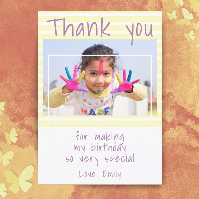 Simple Yellow Birthday Photo Thank you Card (Von Creator hochgeladen)