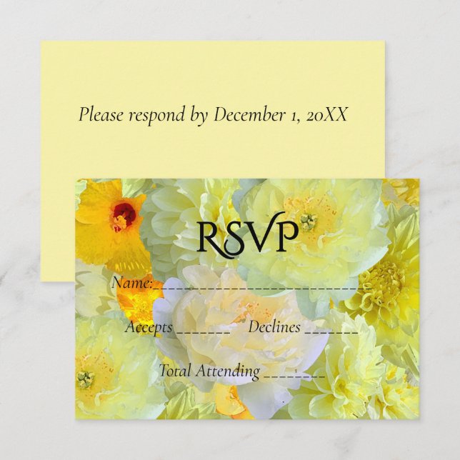 Simple Yellow Floral Wedding RSVP (Devant / Derrière)