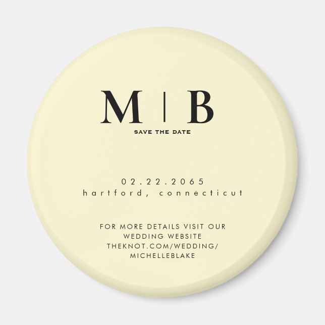 Simple Yellow Monogram Wedding Save the Date Magnet (Vorne)