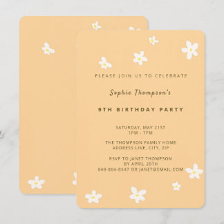 Simple Yellow Niedlich Daisies Girl Birthday Party Einladung
