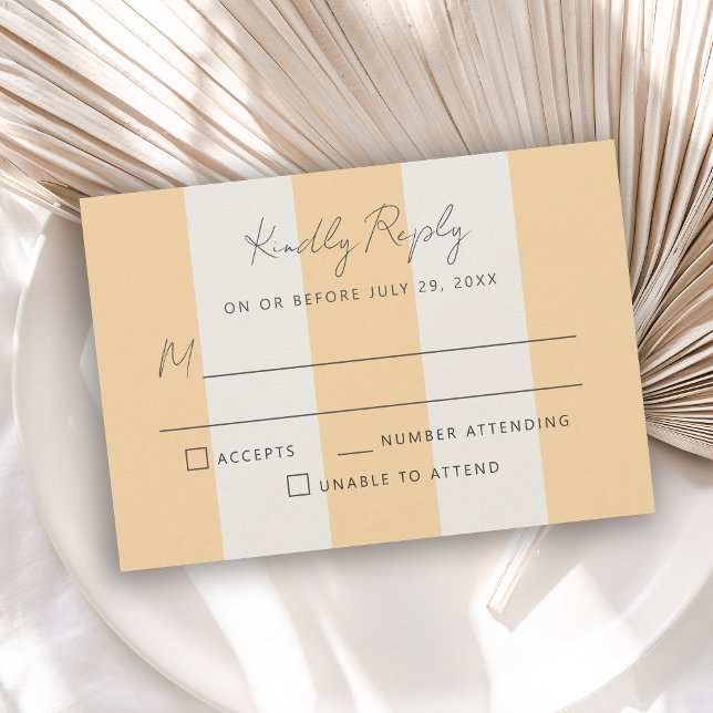 Simple Yellow OffWhite Cabana Stripes Wedding RSVP Karte (Von Creator hochgeladen)