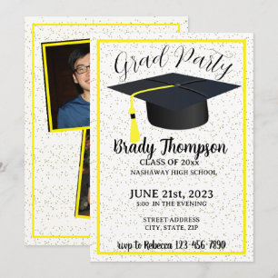 Simple Yellow Two Foto Graduation Party Einladung