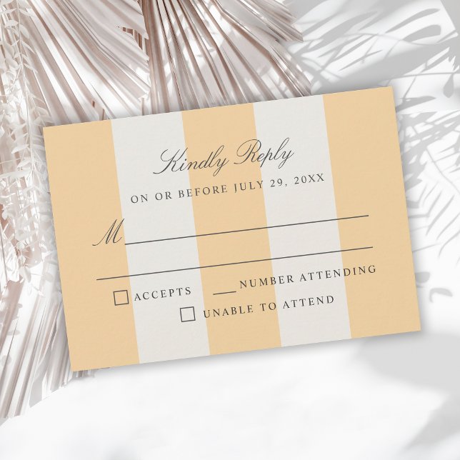Simple Yellow White Cabana Stripes Wedding RSVP Karte (Von Creator hochgeladen)
