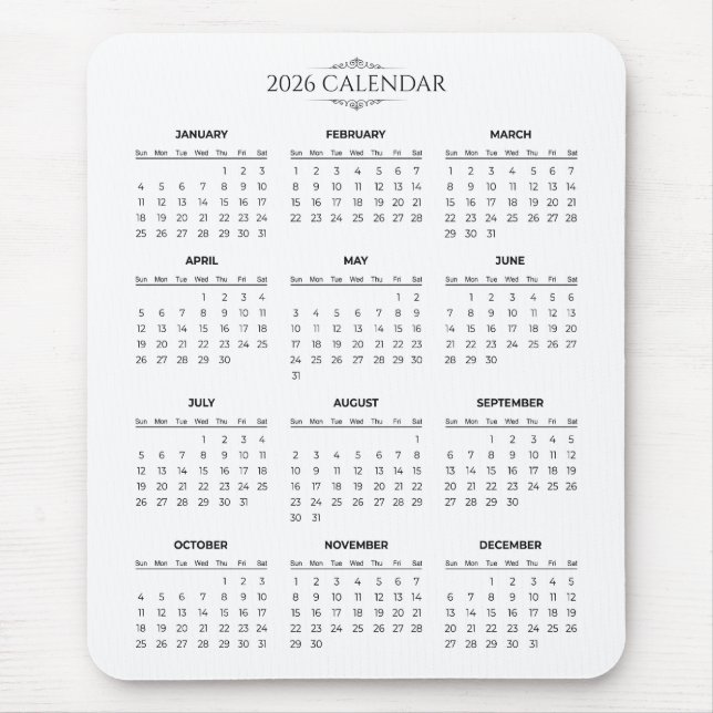 Simple Yet Elegant 2026 Calendar | Mousepad (Vorne)