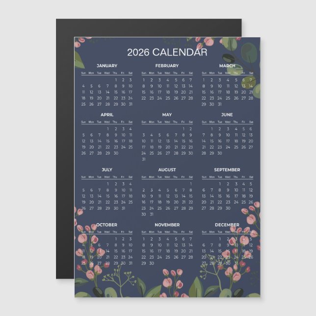 Simple Yet Elegant Floral 2026 Calendar  | Magnet (Vorne/Hinten)