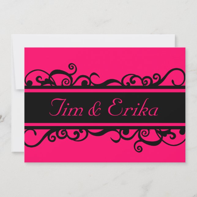 Simples faire-part de mariage noir et rose (Devant)