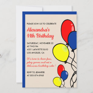Simples invitations à 11e anniversaire Ballons