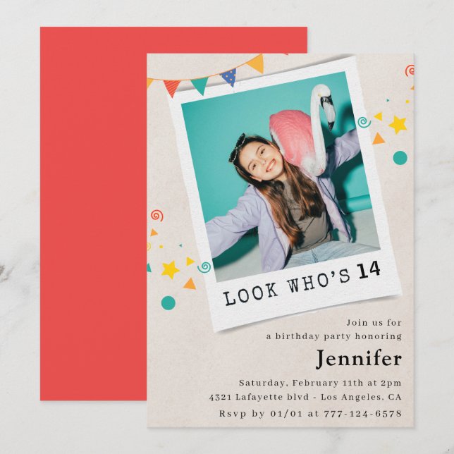 Simples invitations à 14e anniversaire Girl Photo (Devant / Derrière)