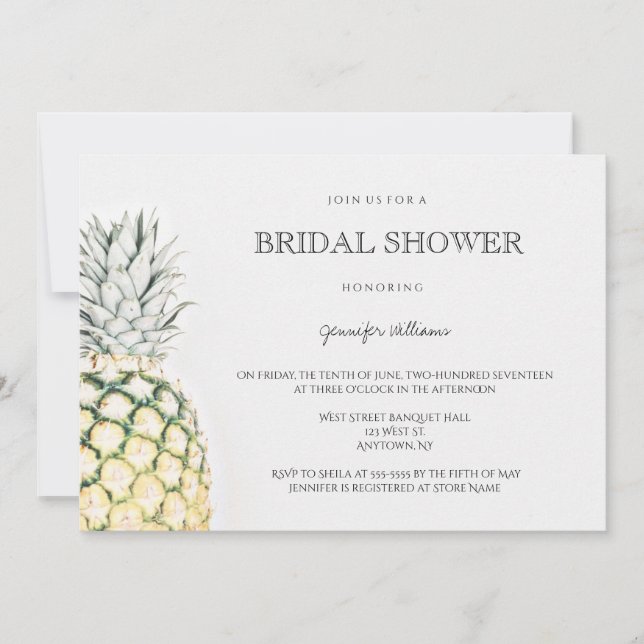 Simples invitations à la douche nuptiale ananas (Devant)