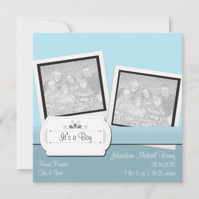 Simpley Blue Baby Foto Announcement Cards Ankündigung (Vorderseite)